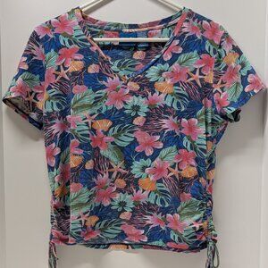 Caribbean Joe Side Rouche Knit Top in Floral Navy
